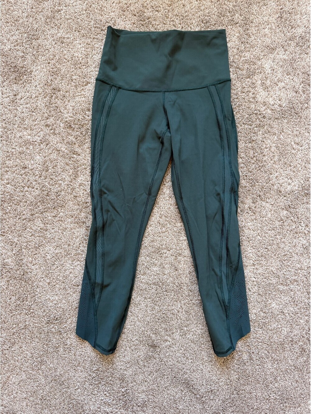 Lululemon Wunder Under Crop Laser Cut Special Edition Dark Green Mesh